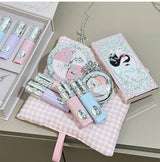 NICEKEY Pink Ballet Makeup Sets Include 4 Lip Mud,1 Blush,1 Pressed Powder,1 Eyes Palette,1 Contour Palette With Necklace Gift