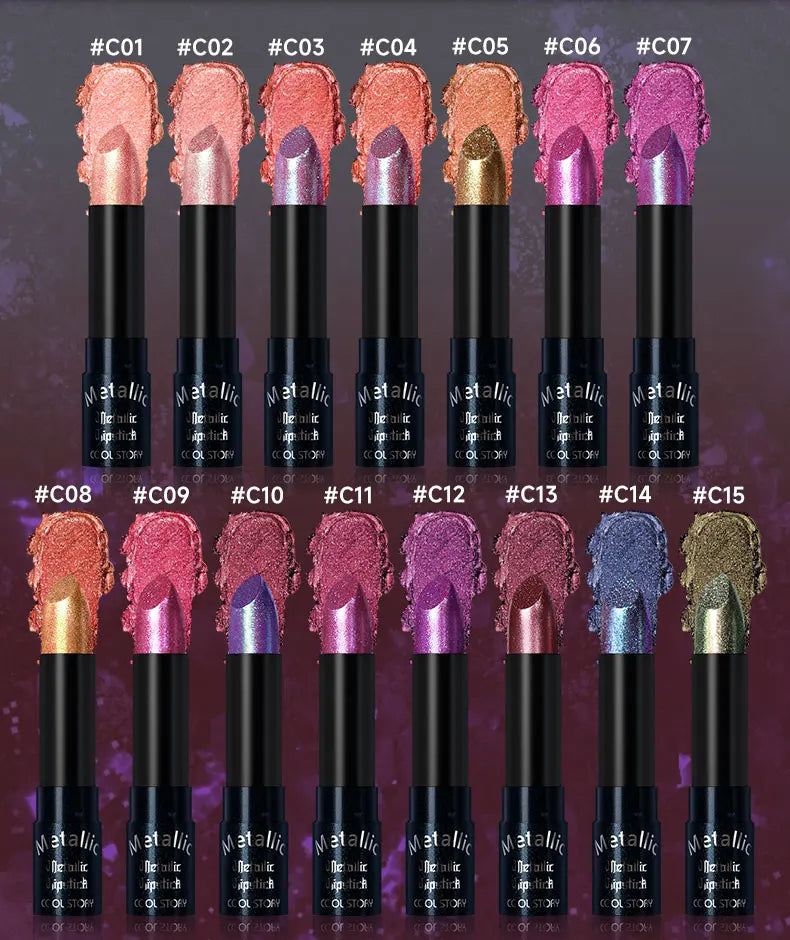 Diamond Pink Lipstick Metallic Glitter Lipstick Waterproof Shiny Pearlescent Dark Blue Red Matte Lip Gloss Halloween Lips Makeup