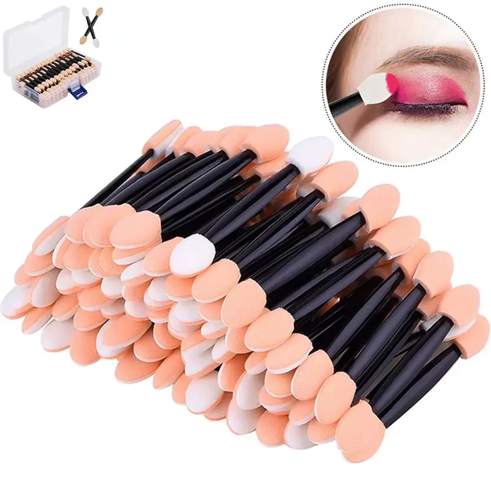 100PCS Disposable Double-Headed Eye Shadow Sponge Applicators 6.5cm with Container for Eyeshadow Stick