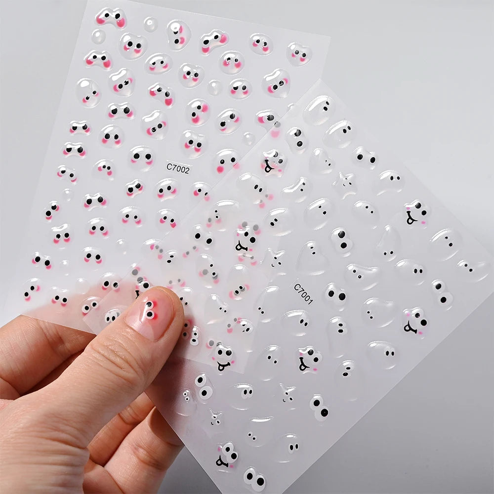 1PCS Summer Eyes 3D Jelly Nail Stickers Sausage Mouth Big Lips Smile Expression Design Self Adhesive Nail Art Stickers