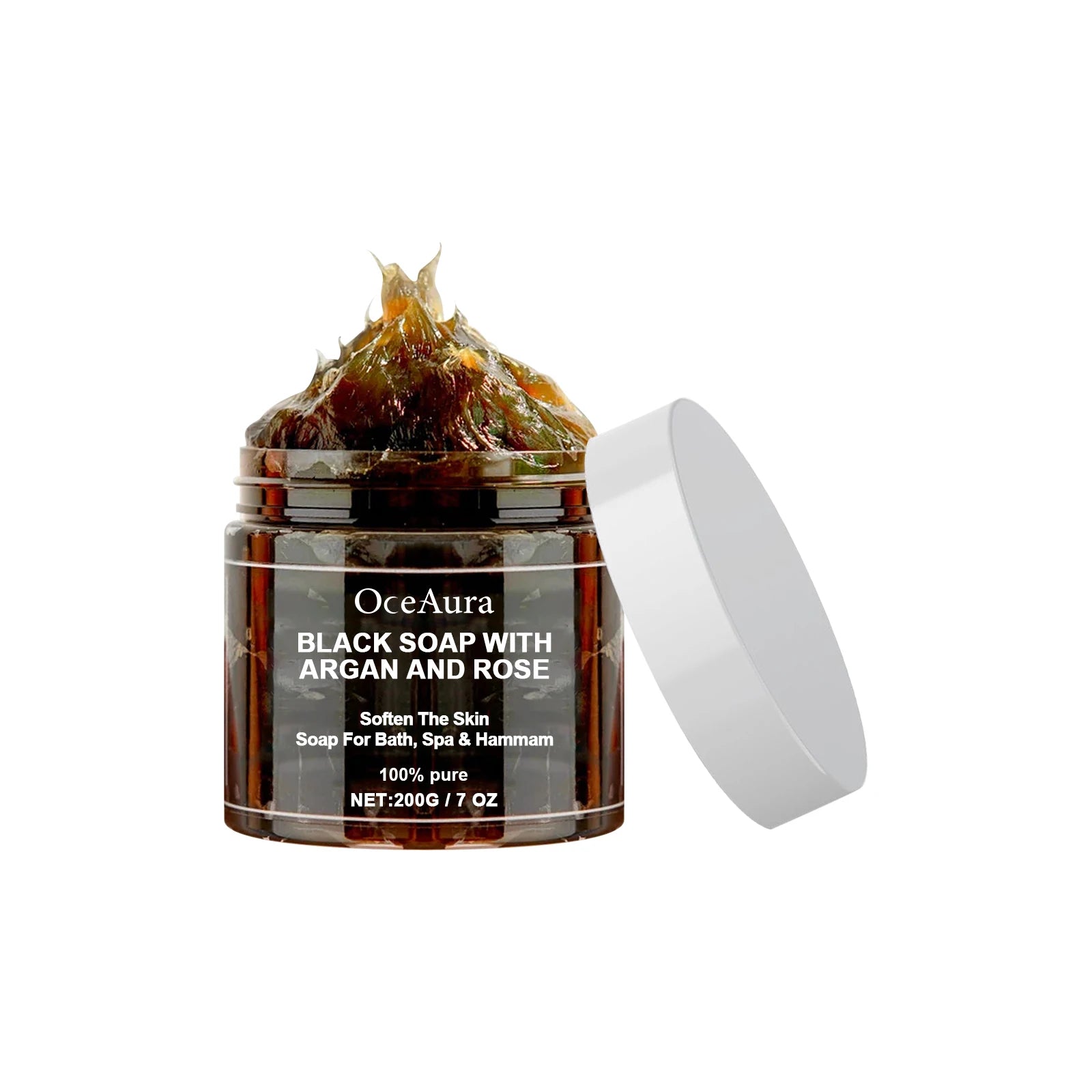 OCEAURA Black Soap With Argan And Rose Black Beldi Soap Ideal For Dead Skin Remover Body Scrub Purifying Deep Cleansing 200g