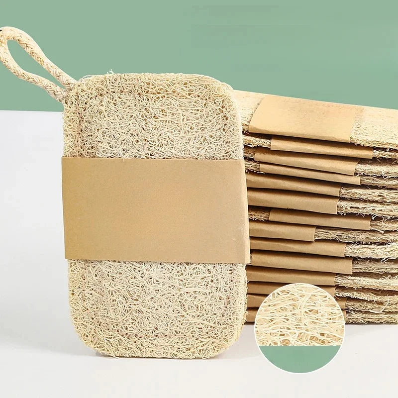 6pcs Natural Loofah Exfoliating Sponges - Gentle Body Scrubber for Shower & Bath, Bamboo Fiber Cleaning Pads 2042