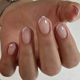 24Pcs Metallic Cat Eye French Sheer Manicure Tip Art Textured 3D Acrylic False Nails Nude Pink Almond Medium Press on Fake Nails