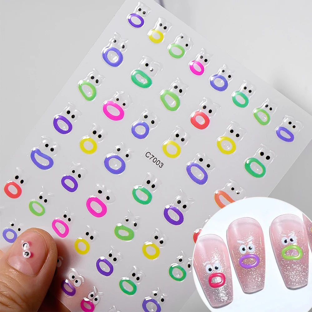 1PCS Summer Eyes 3D Jelly Nail Stickers Sausage Mouth Big Lips Smile Expression Design Self Adhesive Nail Art Stickers