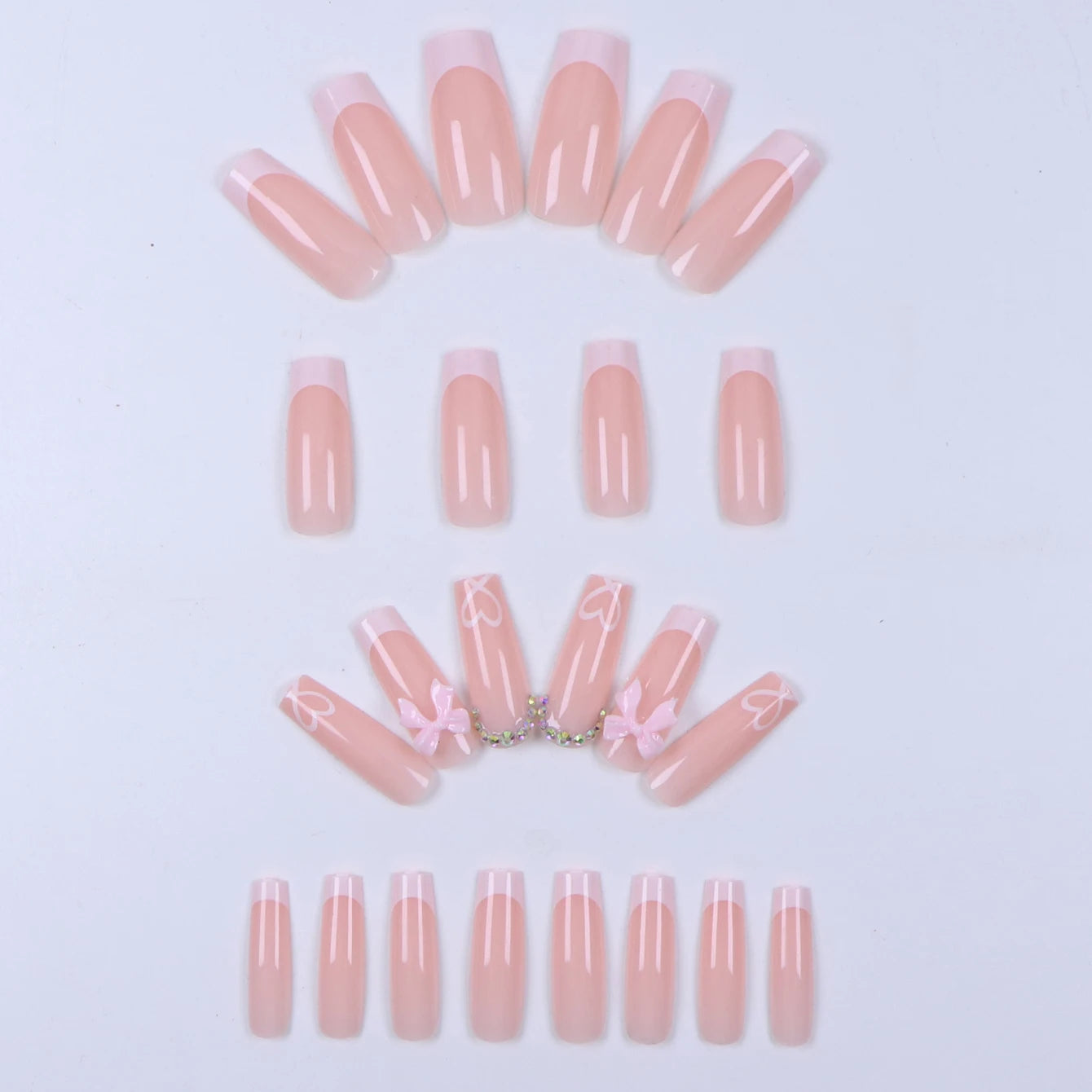 24 PCs Short French Gradient Love Nails with 1 Jelly Gel and 1 Nail File-For Girl Mother Women Gift