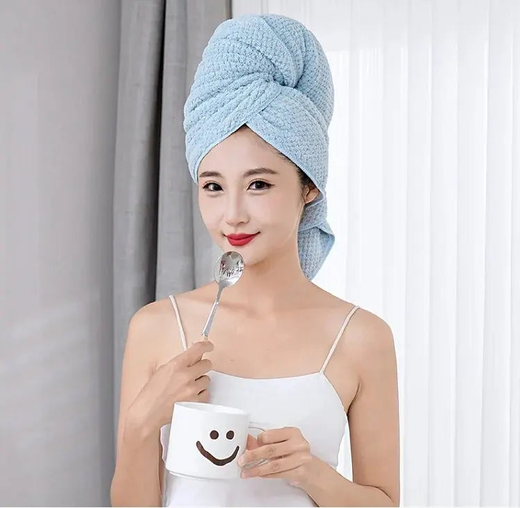 Super Absorbent Elastic Band Head Towel for Women's Hair Drying - Extra Large Microfiber Hair Towel Wrap with Headband