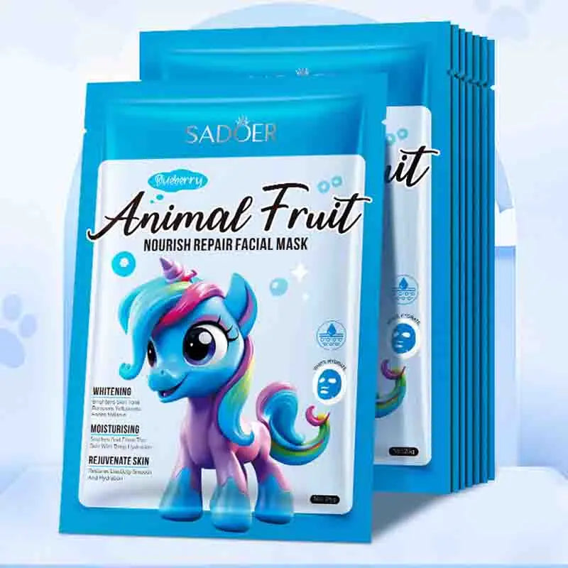 8pcs SADOER  Kawaii Fruits Face Mask Moisturizing Firming Hydrating Coconut Aloe Vitamin C Facial Masks for Face Skin Care