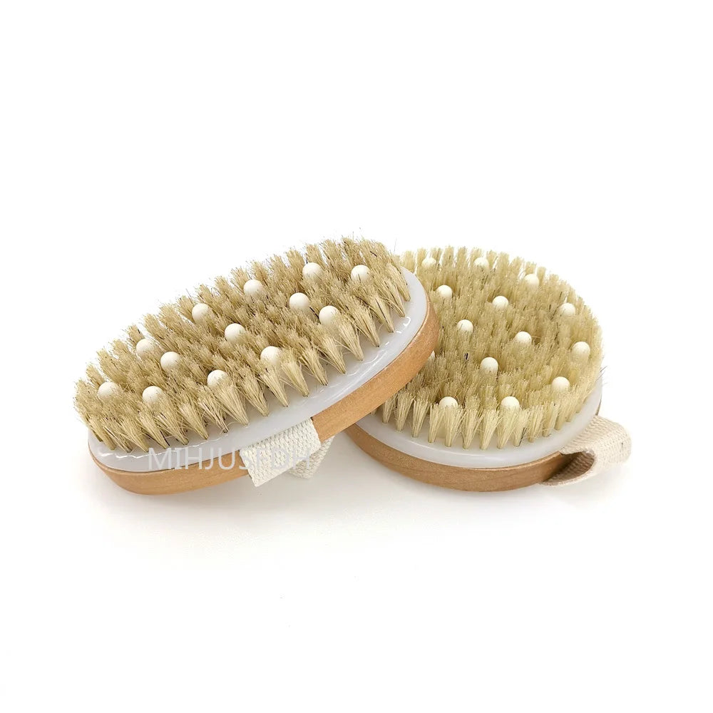 2 In 1 Dry Skin Body Massage Brush Natural Bristle Dead Skin Remover Anti Cellulite Exfoliates Blood Circulation Massage Tools