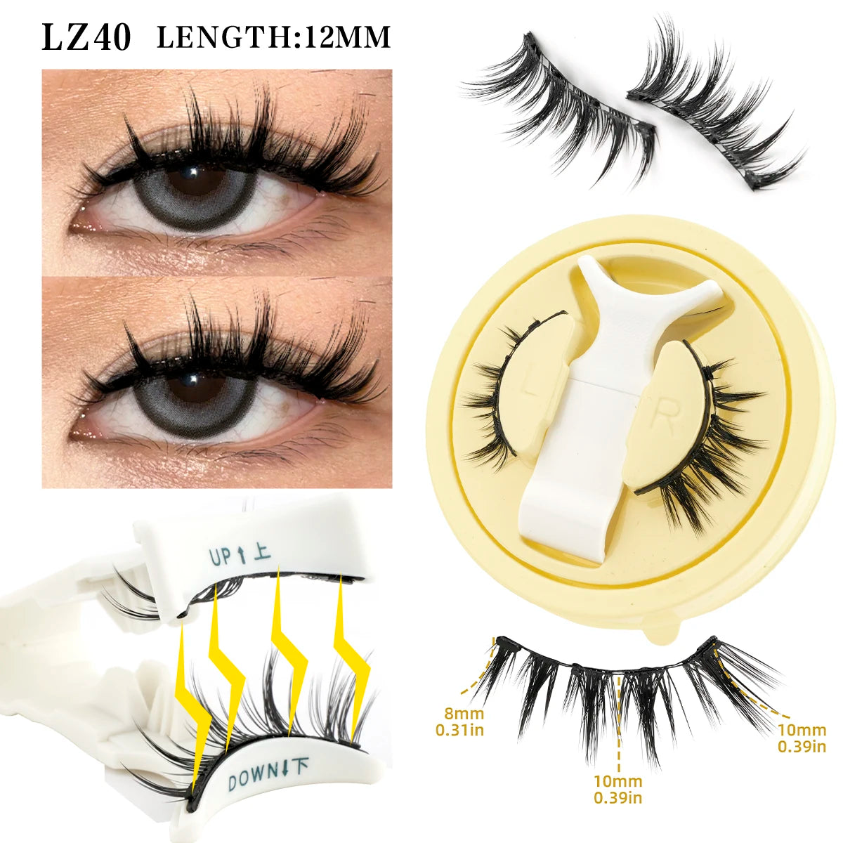 2 Pairs Magnetic Eyelash Natural Look Fluffy False Eyelashes Reusable Magnetic Eyelash Set with Applicator No Glue Need Makeup