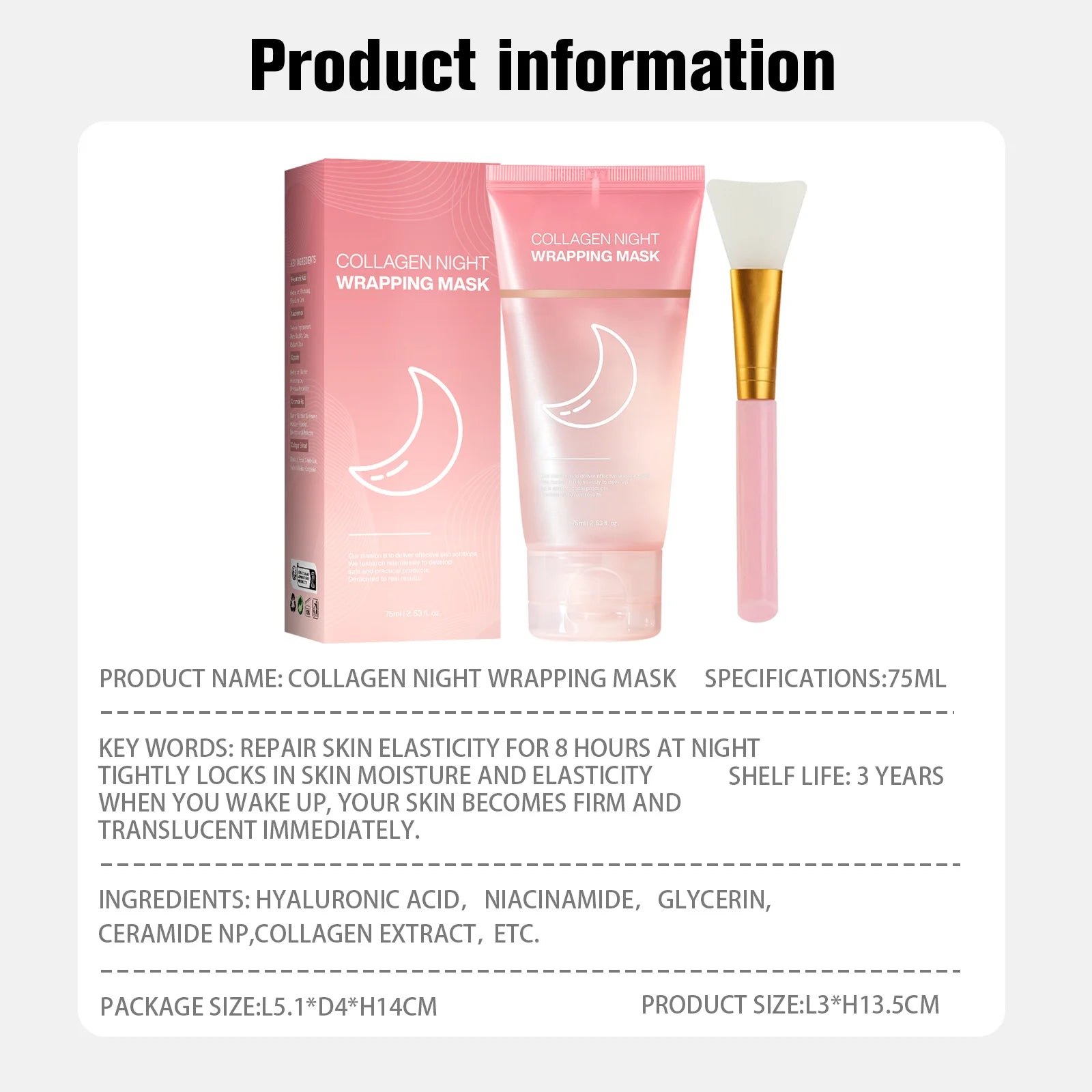 Hydrating Face Mask  Reduces Sagging Collagen Overnight Firming Mask for Elasticity Dullness Wrapping Peel-Off Mask Skincare