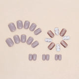24 PCs Short French Glossy Glitter Nails with 1 Jelly Gel and 1 Nail File