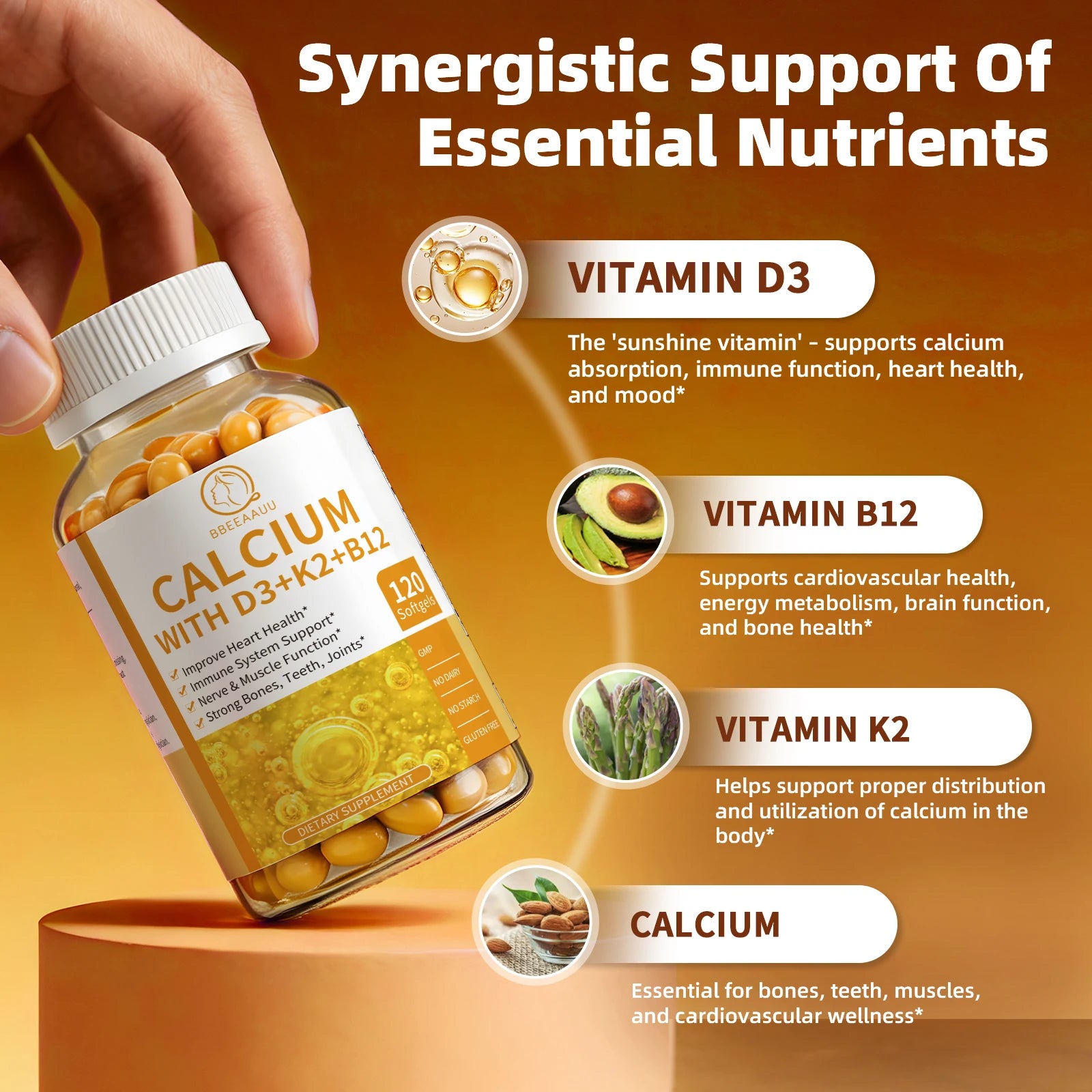 BBEEAAUU Vitamin D Calcium Capsules Helps Calcium Absorption Strengthen Bone and Tooth Improve Osteoporosis Adult Health Food