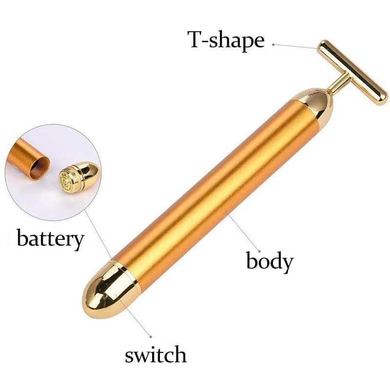 24k Gold Face Lift Roller Vibration Slimming Massager Facial Stick Facial Beauty Skin Care T Shaped Vibrating Massager