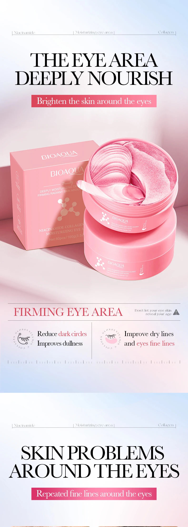 80 Pieces of Niacinamide Collagen Eye Mask, Anti-Dark Circles, Whitening, Anti-Wrinkle, Moisturizing, Anti-Aging Eye Patches