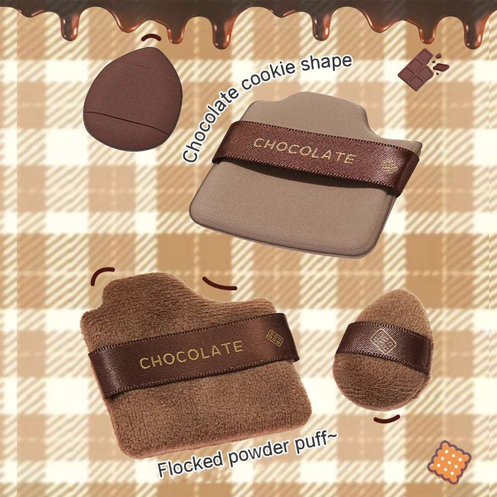GECOMO 6 PCS Chocolate Powder Puff Set, Wet And Dry Sponge, Soft Leather Flocking Makeup Cushion