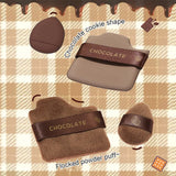 GECOMO 6 PCS Chocolate Powder Puff Set, Wet And Dry Sponge, Soft Leather Flocking Makeup Cushion