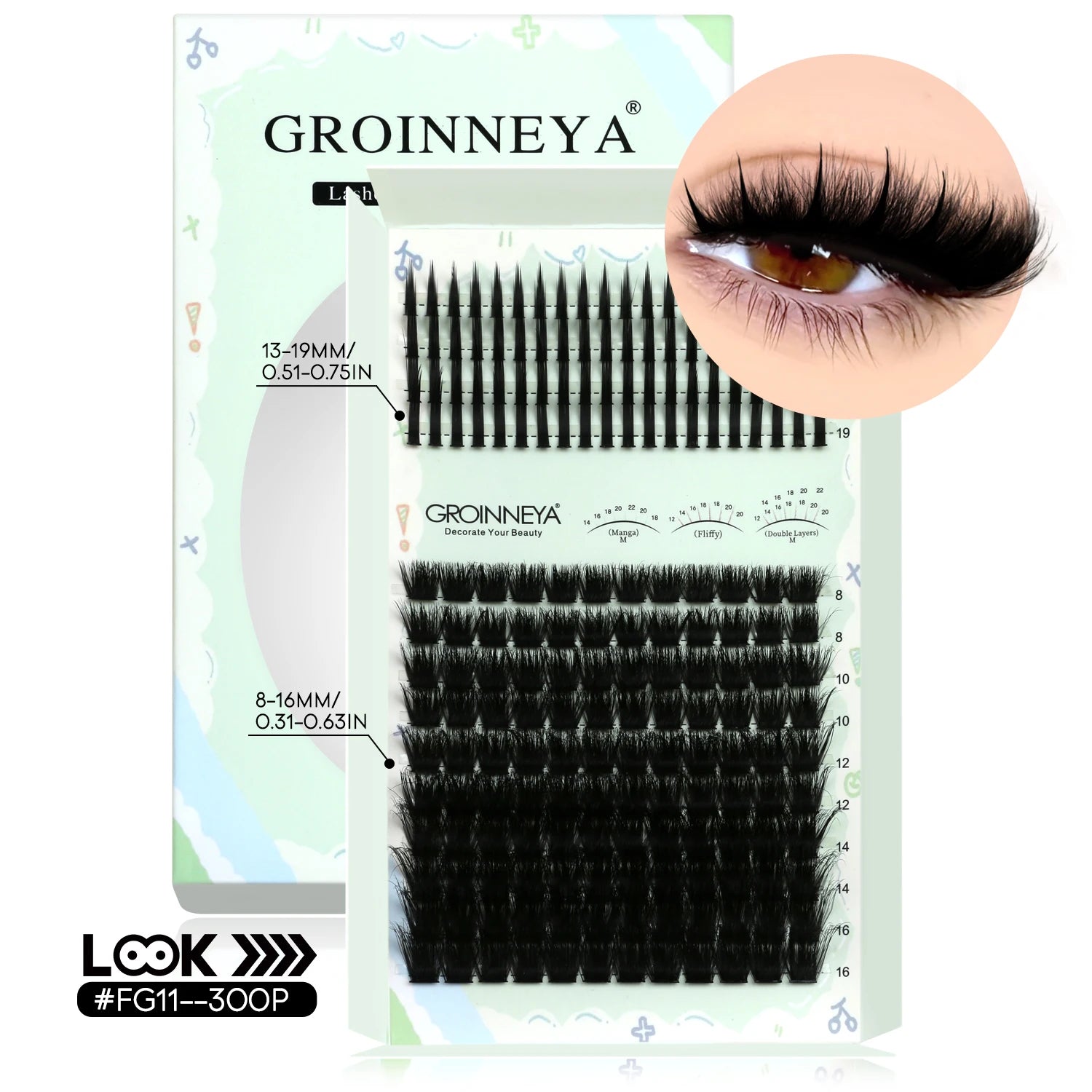 GROINNEYA Lash Clusters Kit Spikes Lash Individuals Eyelash Clusters D-Curly Lash Clusters Kit with Bond and Seal Makeup