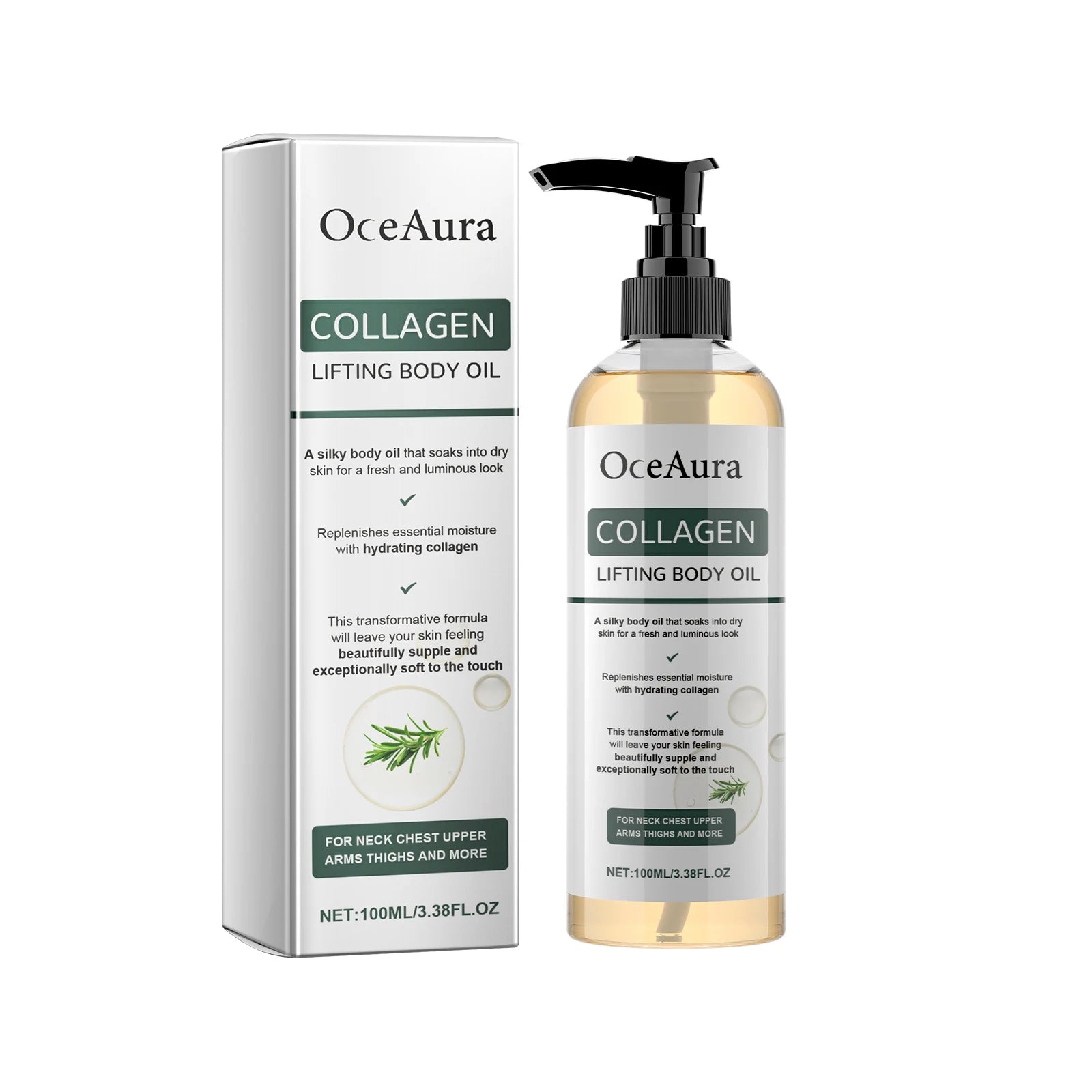 OceAura Collagen Body Oil Tighten Skin Elasticity Increased Moisturizing Body Smooth Non-greasy Rosemary After Shower Body Oil