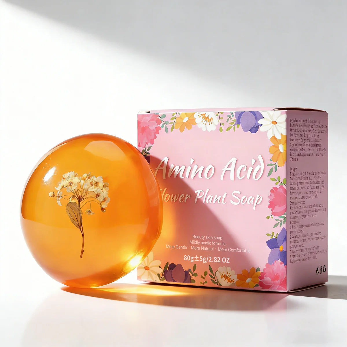 80g Natural Handmade Amino Acid Flower Soap with Coconut Oil Moisturizing Brightening Solid Cleansing and Bath Soap