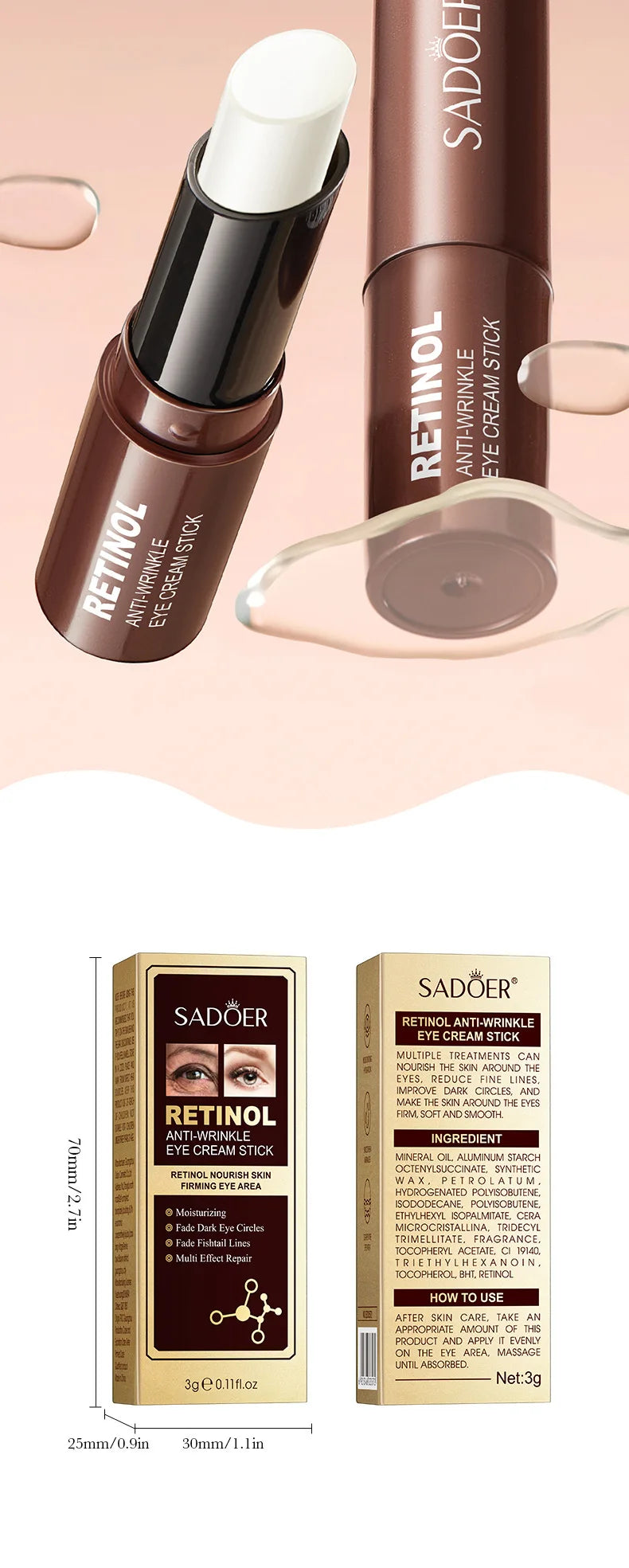 Retinol Eye Cream Stick Anti Dark Circles Under the Eyes Remove Eye Bags Moisturizing Firming Eyes Skin Care Products