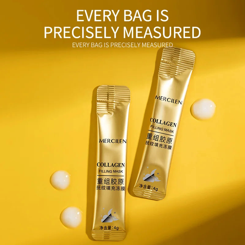 Mercilen Recombinant Collagen Wrinkle-Filling Gel Mask 4Gx60 Packs, Moisturizes, Nourishes, and Firms the Skin, Deeply Cleanses, Brightens, and Evens Skin Tone, Making Skin Look Younger, Suitable for All Skin Types