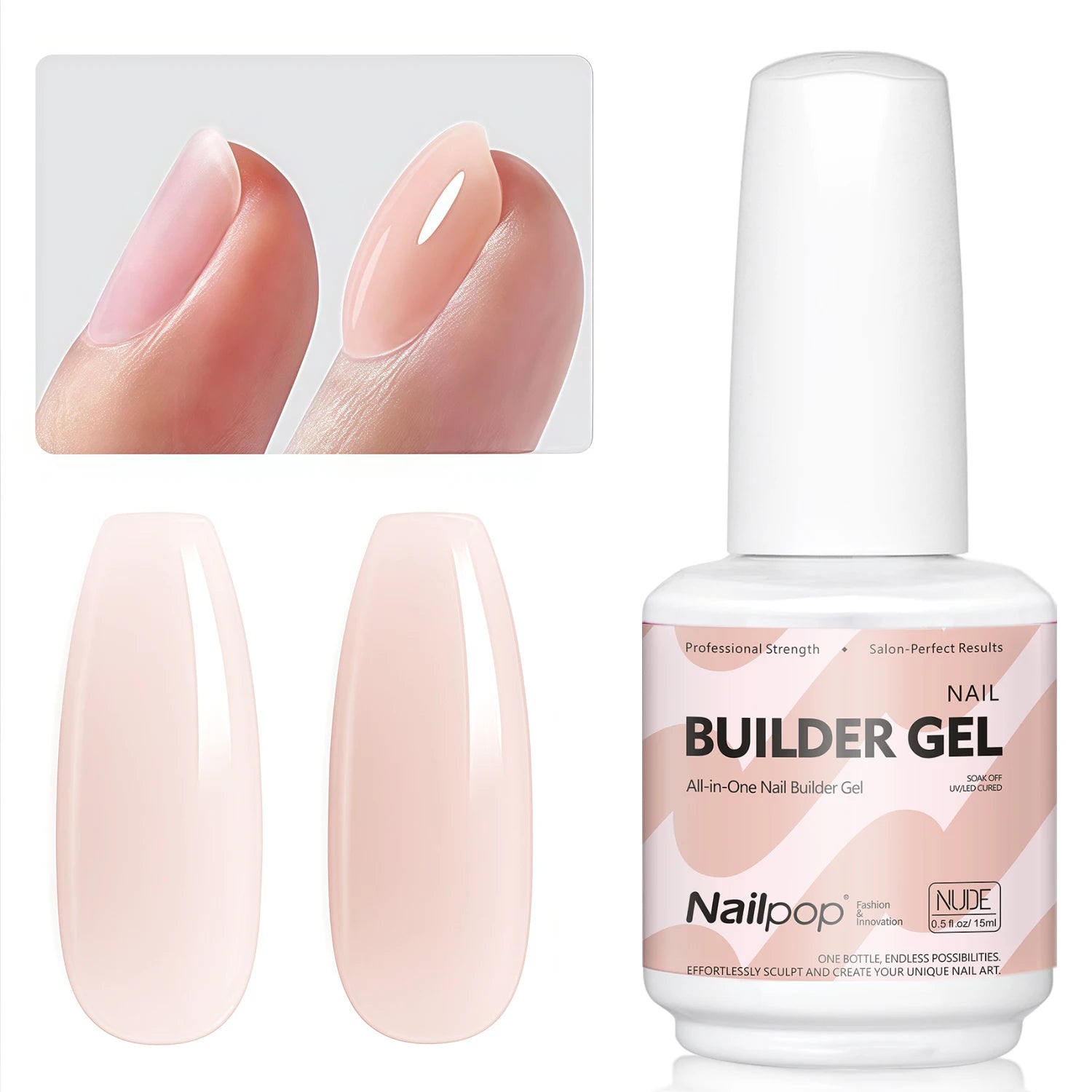 Nailpop 7 IN 1 Nail Glue Gel 15ml Gellack UV Nails Builder Gel Apex & Extension Soak off Base Gel Top Coat  HEMA FREE