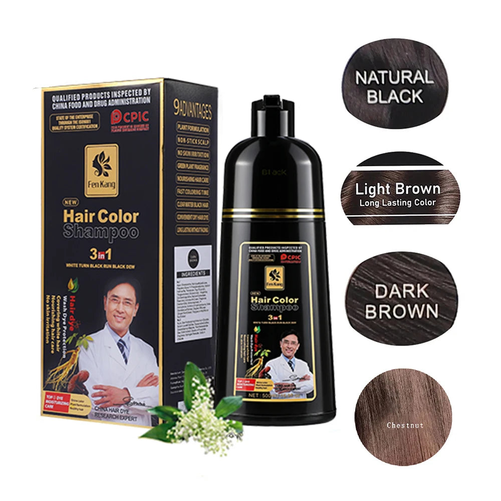 3 in 1 Black Hair Dye Shampoo for Gray Hair Home Herbal Hair Coloring Cream for Men Women Cover White Nourishing Formula 500ml