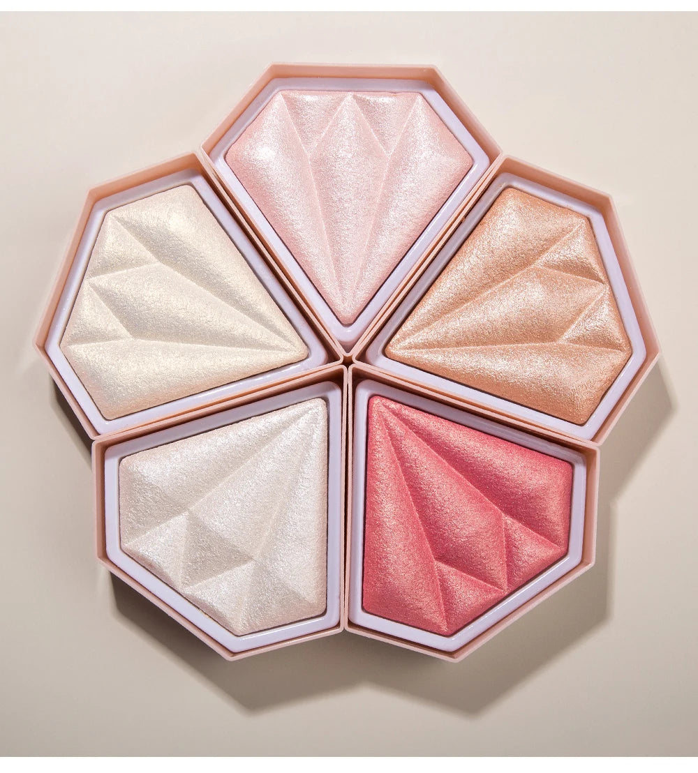 Natural Diamond Highlighter Powder 5 Color Shimmer Contour Nose Shadow Brightening Face Makeup Cosmetics Palette