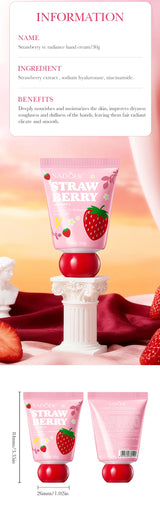 Strawberry VC Hand Cream - 30g Brightening Moisturizer for Winter, Repairs Dry Cracked Skin, Lightweight Fast Absorbing Formula