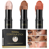 1 Set of 3 Contouring Sticks, Highlighter Stick, Blush Stick, 3-Piece Cream Contouring Set, Create Facial Contours, Non-Greasy