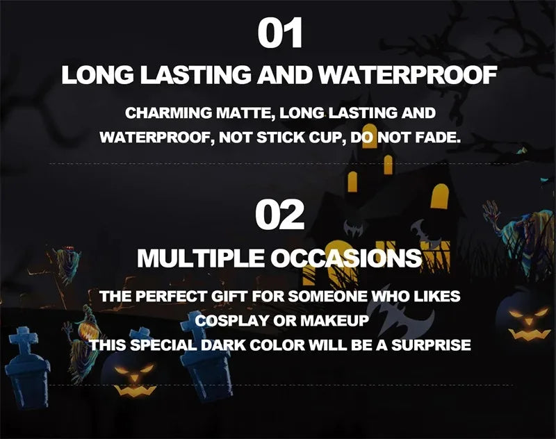 12 Color Halloween Dark Lip Gloss Matte Colorful Non Fade Liquid Lipstick Kit Waterproof Lasting Black Red Blue Velvet Lipsticks