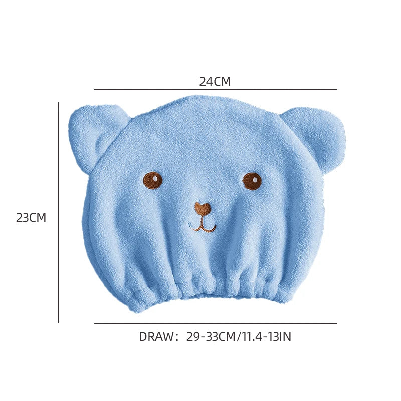 Super Absorbent Hair Drying Bath Towel Cap Cute Cartoon Bear Microfibre Soft Dry Hair Wrap Bathroom Accessories Bonnets