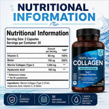 Marine Collagen Capsules for Women & Men, Type I Peptides with Hyaluronic Acid, Vitamin C & Biotin, Beauty Glow Nails, 60 Count