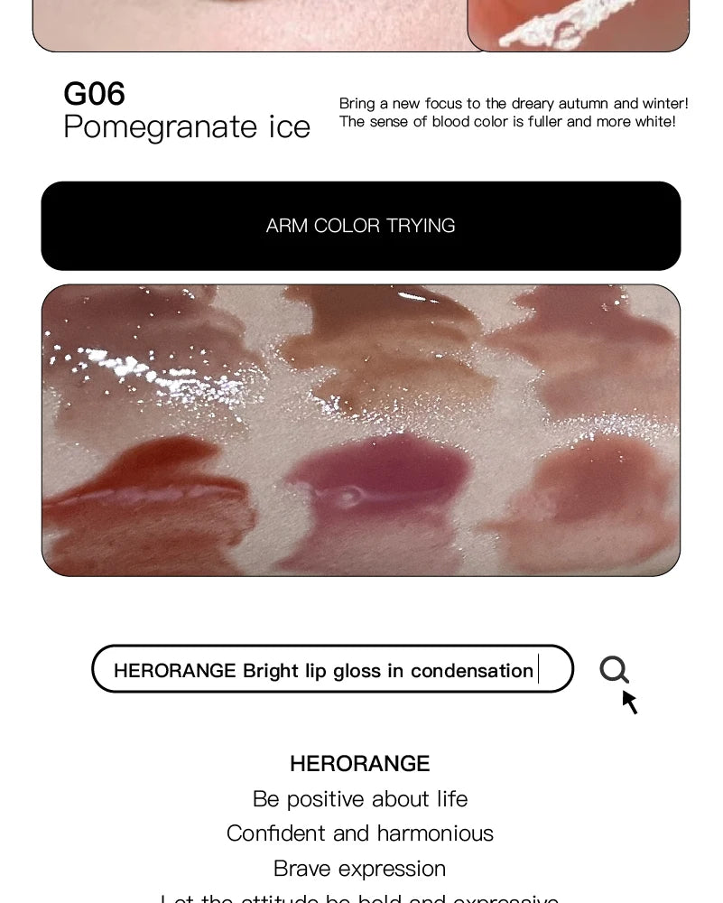 HERORANGE Mirror-like Lip Gloss, Long-Lasting Moisturizing Lip Gloss, Suitable for All Skin, Valentine's Day Gift, Birthday Gift