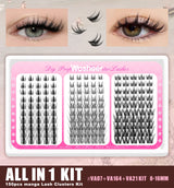 WOSHEER Manga Lash Clusters Kit Cat Lashes with Lash Bond & Seal Cluster Eyelash Extensions Mixed Tray Eyelash Clusters Kit