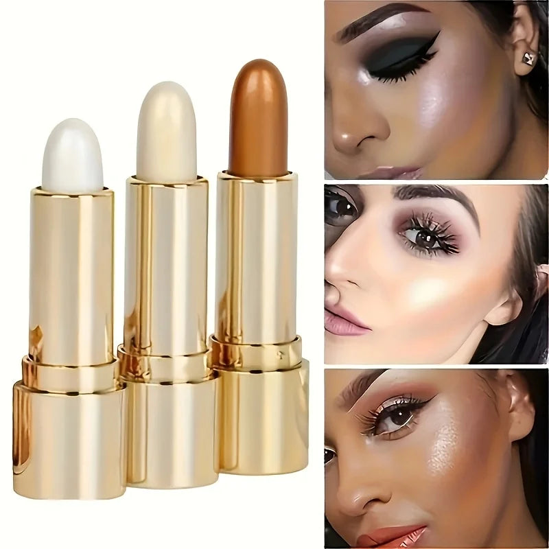 1pc/3pcs/Highlight And Contour Stick, Side Shadow Face Concealer Highlighter Stick, Golden Tube Pearl Shimmering Concealer Stick