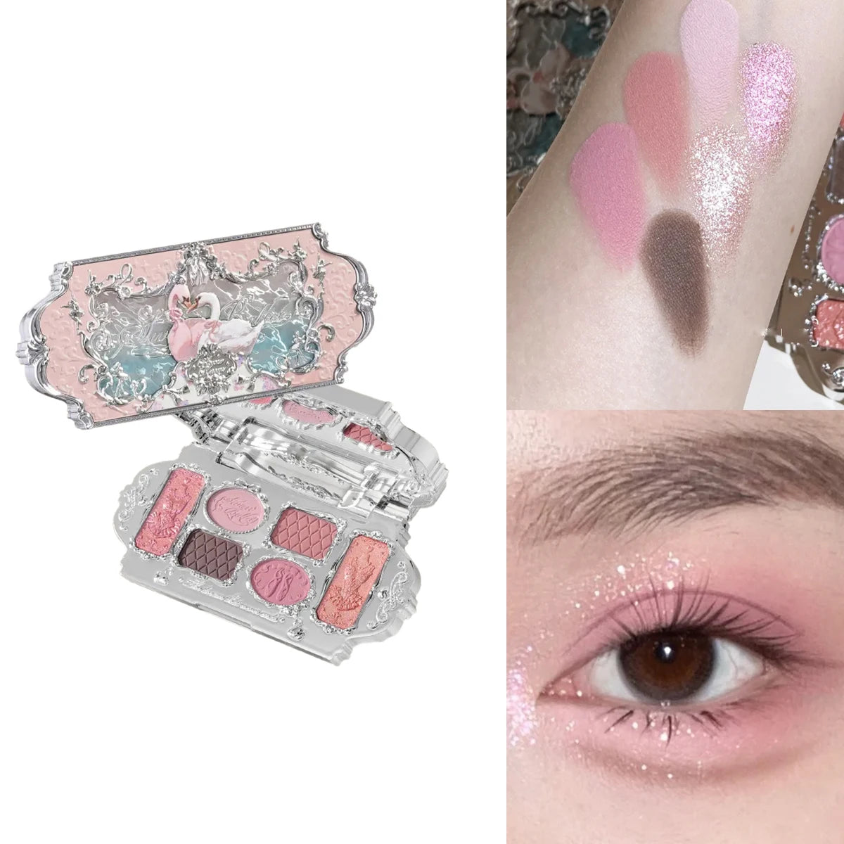 Flower Knows Swan Ballet 6 Color Eyeshadow Palette Matte Shimmer Pearl Glitter Waterproof Highly Pigmented Long Lasting Makeup