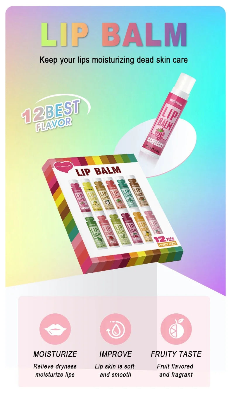 12 PCS/Gift Lip Balm Set 5g Deep Moisturizing and Long-Lasting Moisturizing Exfoliating to Create Hydrated Lips