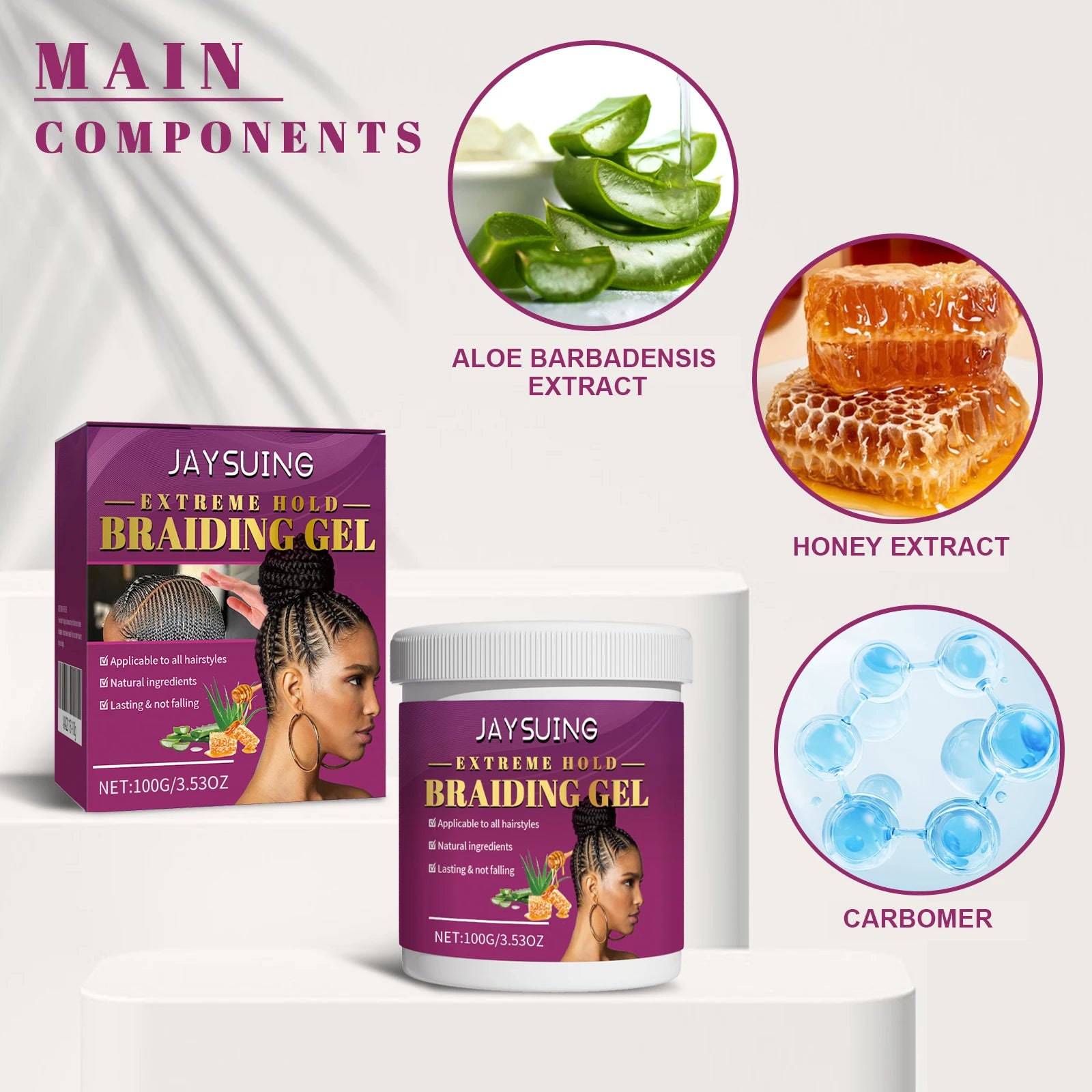 Styling Braiding Gel Wax Carbomer Long Lasting Strong Hold Pomade Anti-Frizz Smooth Hair Finishing Shaping Hair Edge Control