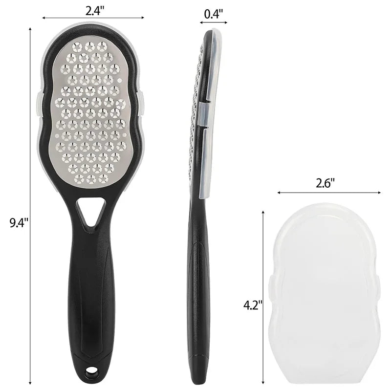 Professional Heavy-Duty Stainless Steel Painless Foot File & Remover with Splash Guard & Handle Suitable for Care Cracked Heels