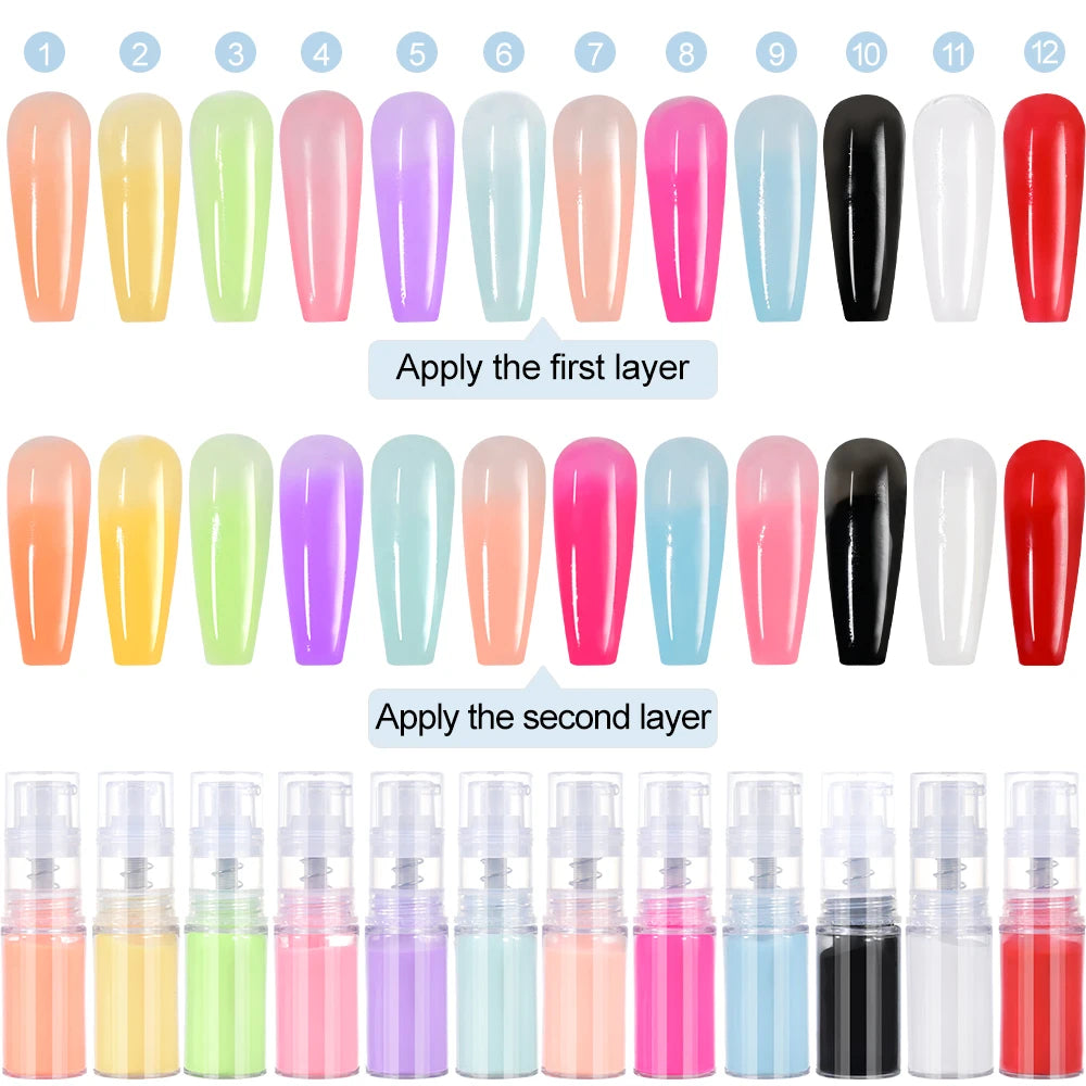 10g/bottle Nail Art Ombre Spray Powder Pearl Gradient Nail Pigment 12colors Blush Ombre Neon Nail Spray Powder Nail Supplies #FA