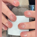 24Pcs Medium Short Square False Nails Glittering Nail Art White Wearable Fake Nail Silver French Full Cover Press on Nail Tips