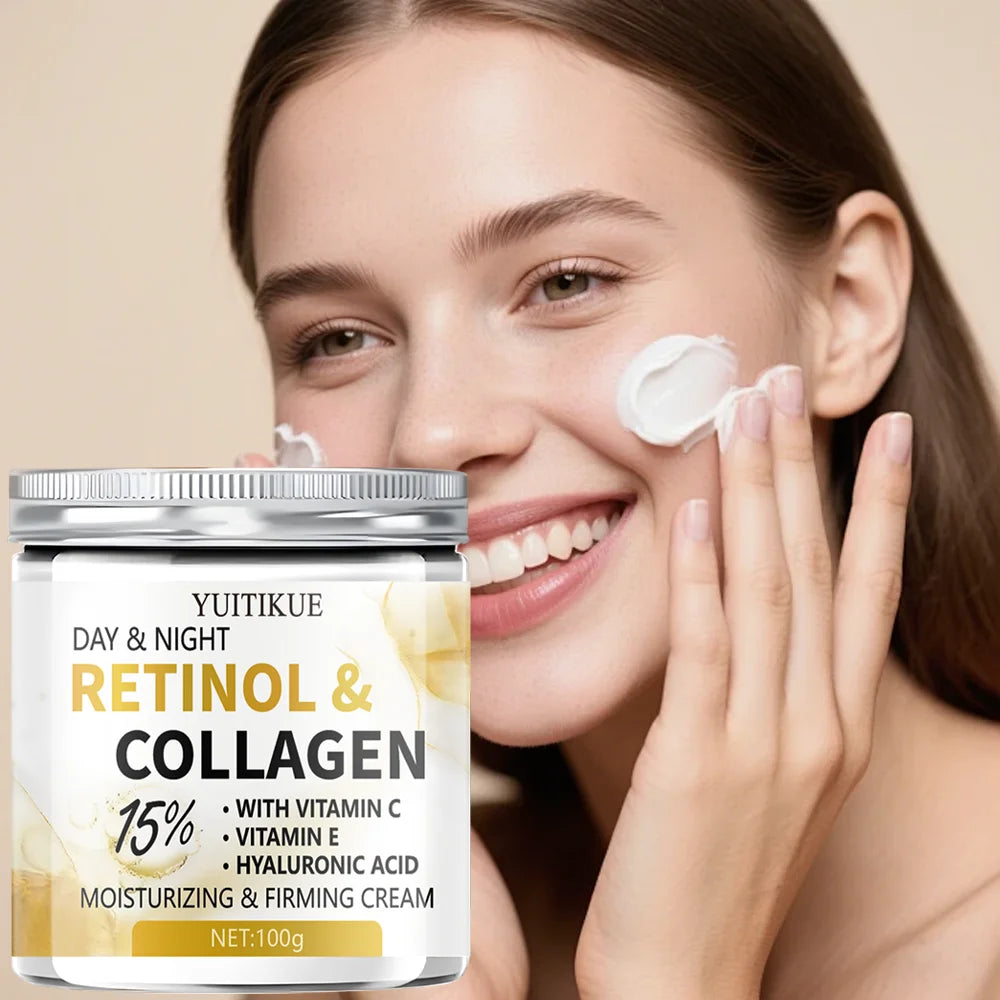YUITIKUE 15% Retinol Collagen Day&Night Cream 100g - Lift Firm Moisturize with Vit C/E Hyaluronic Acid