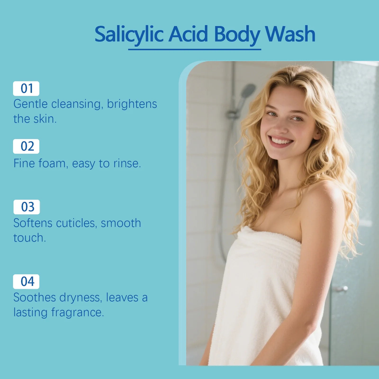 OceAura Salicylic Acid Shower Gel Professional Skin Cleaning Oil Control Smooth Body Blemish Remover Exfoliating Body Wash 100ml