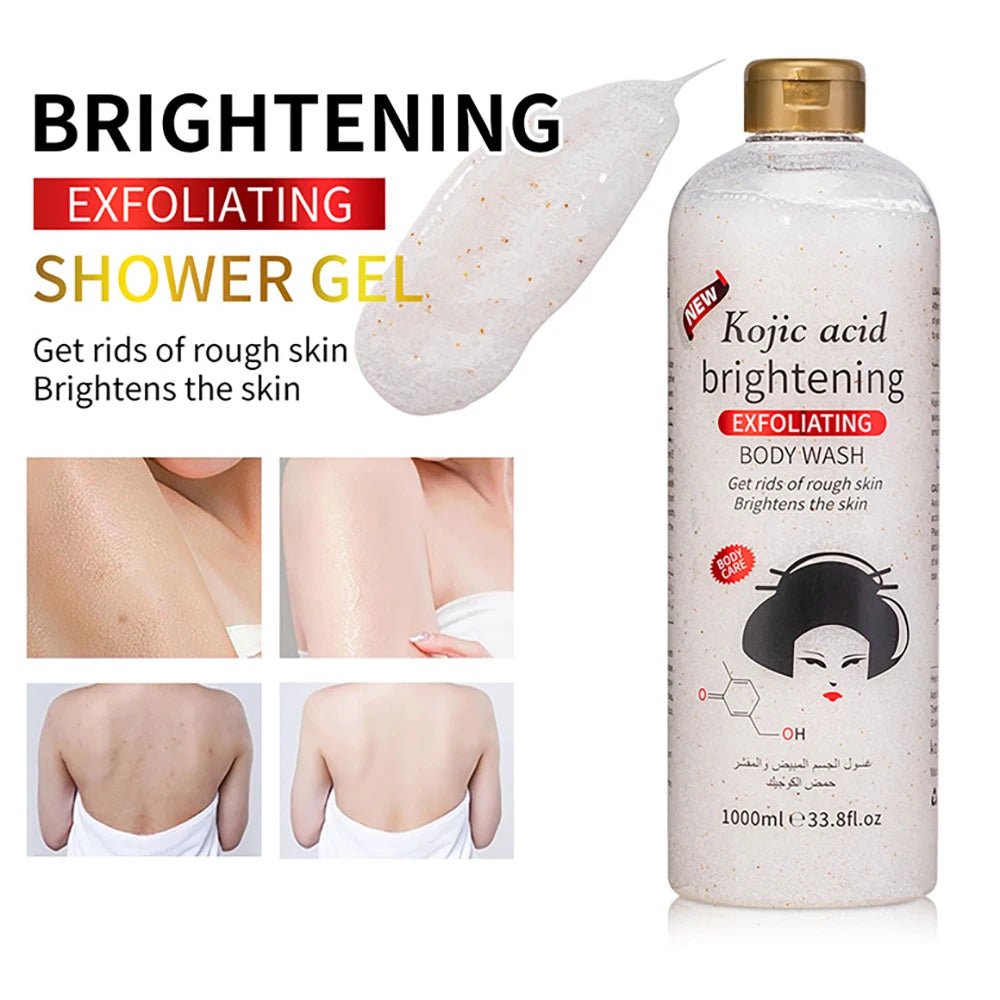 1000ml Lavender Kojic Acid AHA Shower Gel Deep Cleansing Brighten Skin Scrub Body Wash Exfoliator Body Care Fragrance Skincare