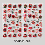 1/2pcs Charming Embossed Lips & Spider Nail Decals 5D Sexy Red Lip Nail Art Sticker Halloween Punk Style Manicure Accessories