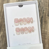 10Pcs Sweet Mid-length Ballet False Nails Art Fashion Pink Cat Eye Lovely Bow Wearable Finished Nails Set Summer Acrylic Nails