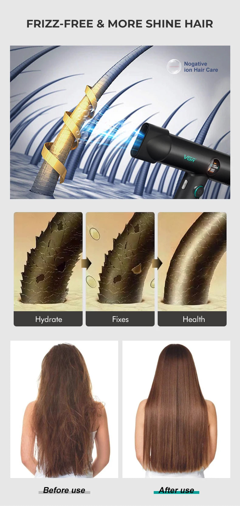 VGR Hair Dryer Professional Hot and Cold Adjustment 110000 RPM Blow Dryer Brushless Motor Hair Styling Blow Dryer Machine V-401