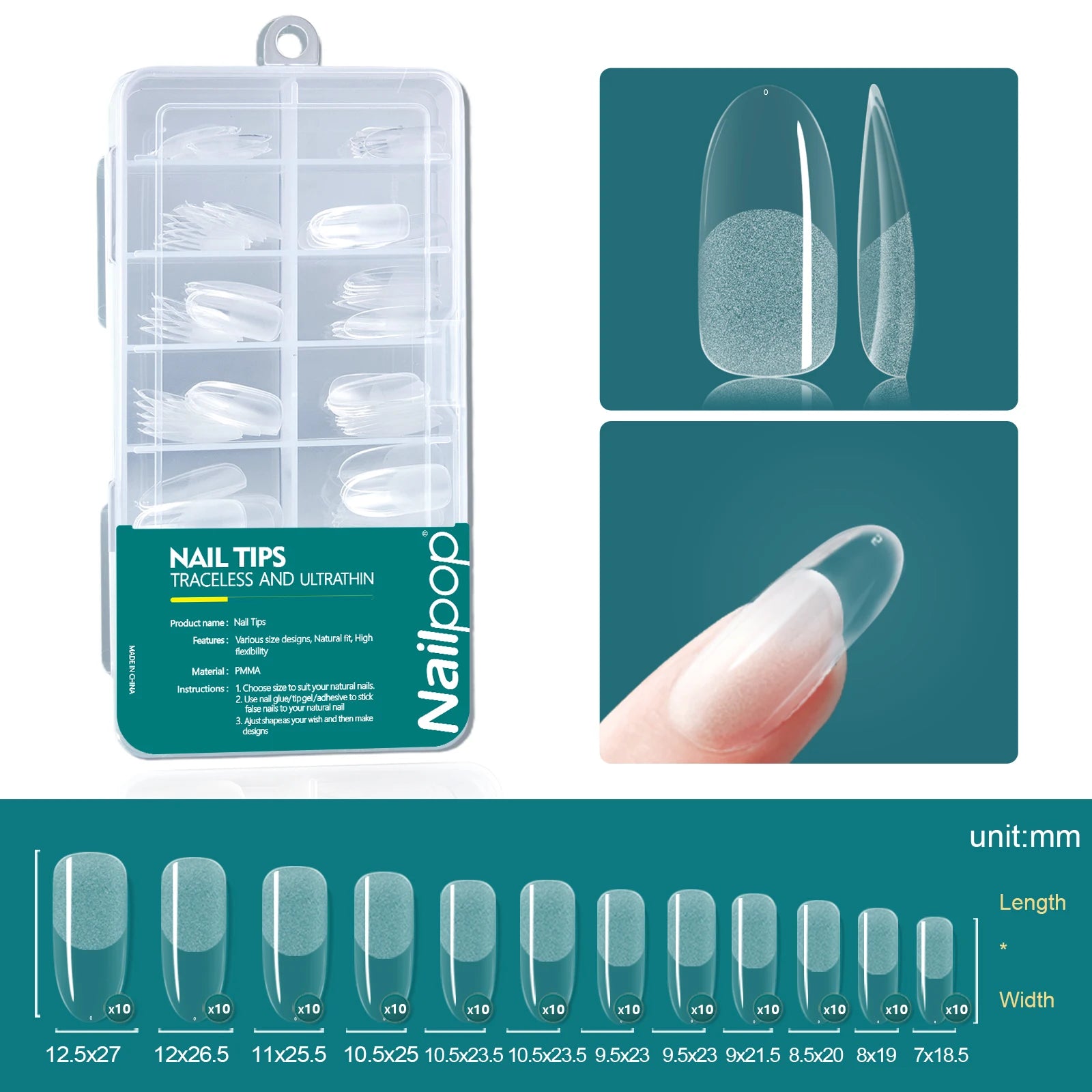 Nailpop Soft Gel Tips For Nails Acrylic Material Half Almond Artificial Nail Capsule Accessories Tool Art Salon 120pcs/box