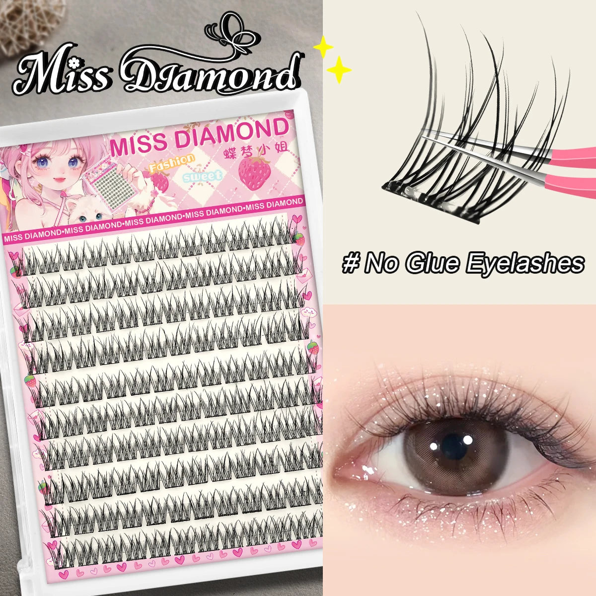 Easy-To-Adhesive False Eyelashes Set, Thick Cartoon Style with Natural Appearance, Suitable for Beginners, Thick and Fluffy, Rea